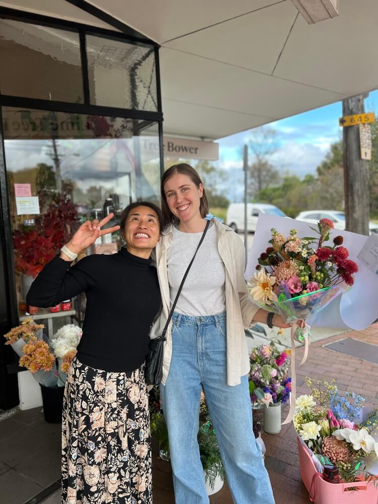 helen and nerija standing in front of lime tree bower flower shop northbridge bonds cornr sydney