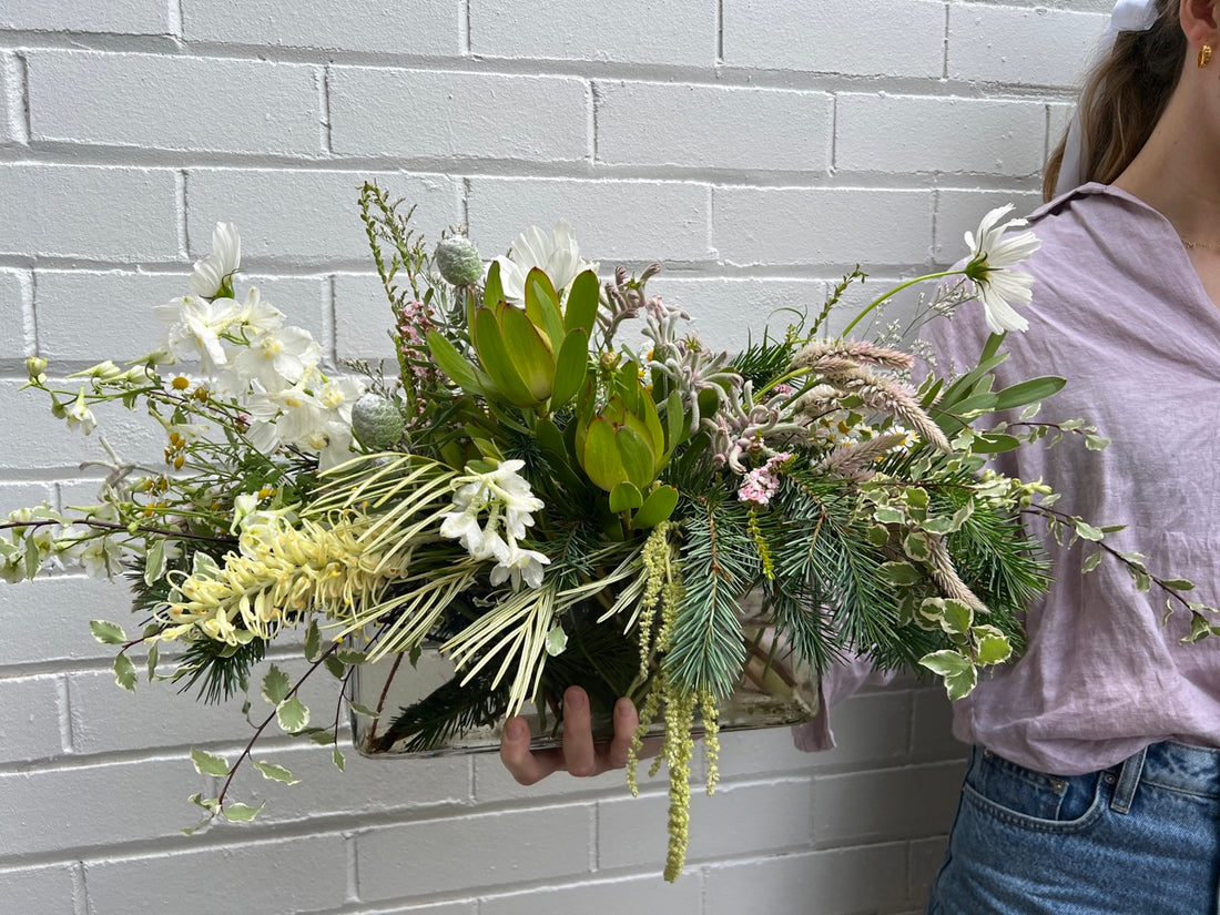 White &amp; Green Christmas Flowers Table Centrepiece